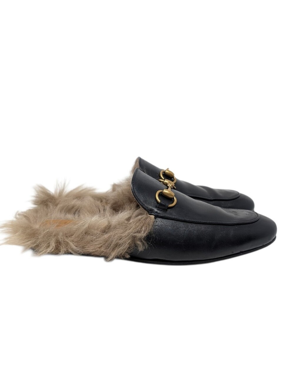Gucci Men's Black Leather Horsebit Fur Princetown Mule Loafers Size 7 - Picture 4 of 13